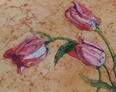 Watercolor batik tulips, art by Instructor Kim Gordon